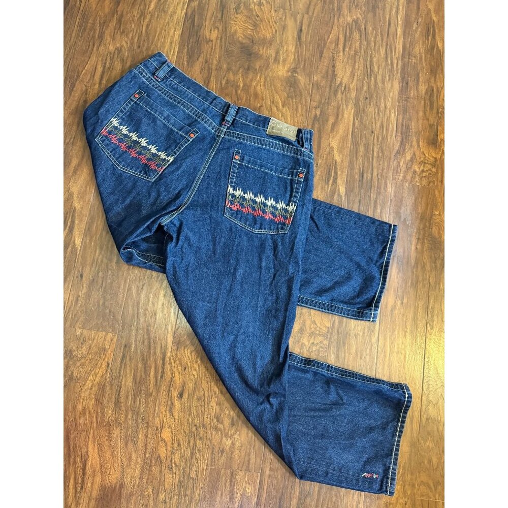 VTG Coogi Mens Straight-Leg Blue Denim Jeans Embroidered Pockets 38 x 34 Y2K Hip